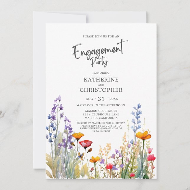 Colorful Wildflowers Elegant Engagement Party Invitation (Front)