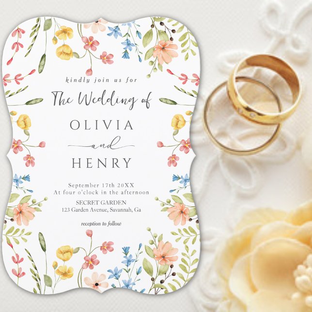 Colorful Wildflowers Elegant Garden Wedding  Invitation (Creator Uploaded)