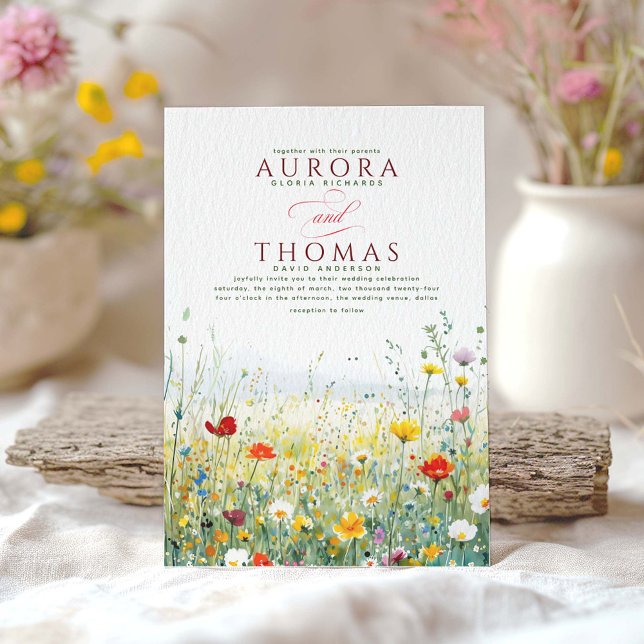 Colorful Wildflowers Elegant Nature Wedding Invitation (Wildflowers Wedding Invitation)