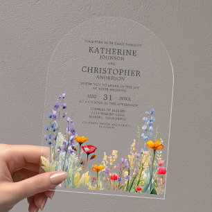 Colorful Wildflowers Elegant Wedding Arch Acrylic Invitations