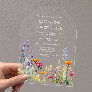 Colorful Wildflowers Elegant Wedding Arch Acrylic Invitations