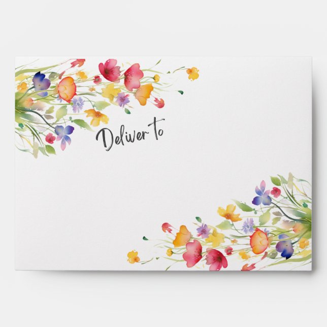 Colorful Wildflowers Elegant Wedding Envelope (Front)