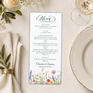 Colorful Wildflowers Elegant Wedding Menu