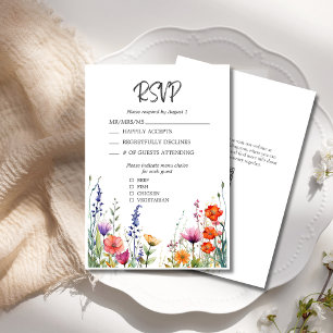 Colorful Wildflowers Elegant Wedding RSVP Card