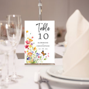 Colorful Wildflowers Elegant Wedding Table Number
