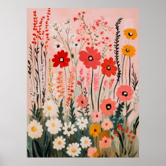 Colorful wildflowers field painting poster