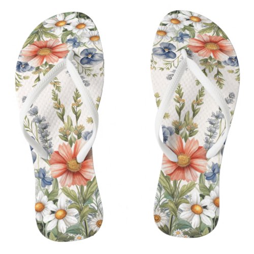 Colorful Wildflowers Flip Flops