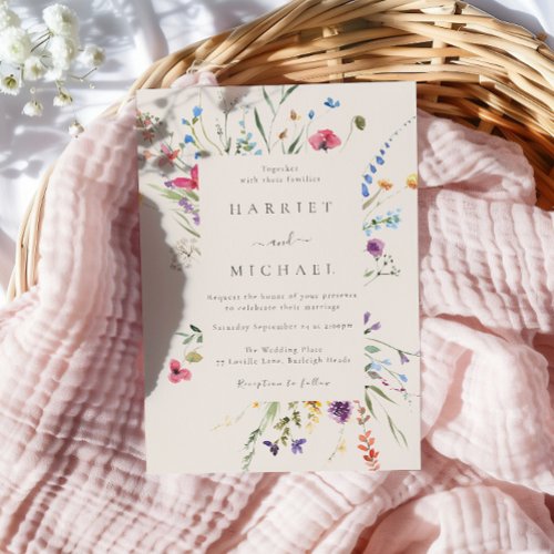 Colorful Wildflowers Floral Frame Wedding Invitation