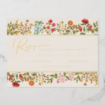 Colorful Wildflowers Floral Garden Rsvp Real Gold Foil Invitation Postcard by rusticwedding at Zazzle