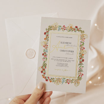 Colorful Wildflowers Floral Garden Wedding Gold Fo Foil Invitation by rusticwedding at Zazzle