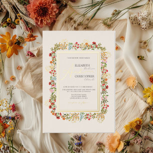 Colorful Wildflowers Floral Garden Wedding Gold Foil Invitation