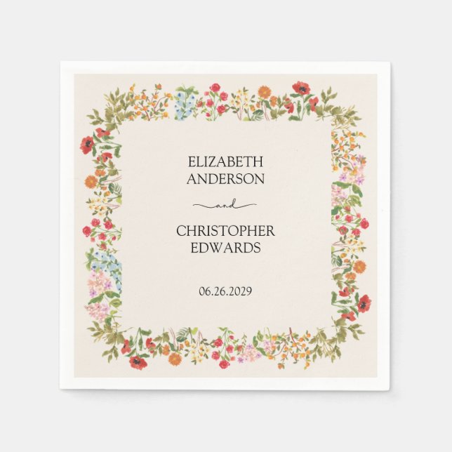 Colorful Wildflowers Floral Garden Wedding Napkins (Front)