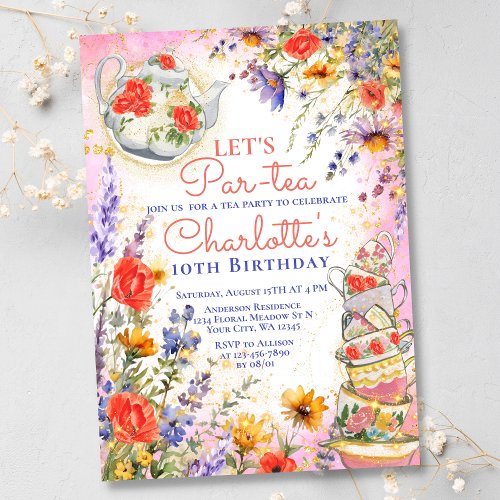 Colorful Wildflowers Floral Par Tea Party Birthday Invitation