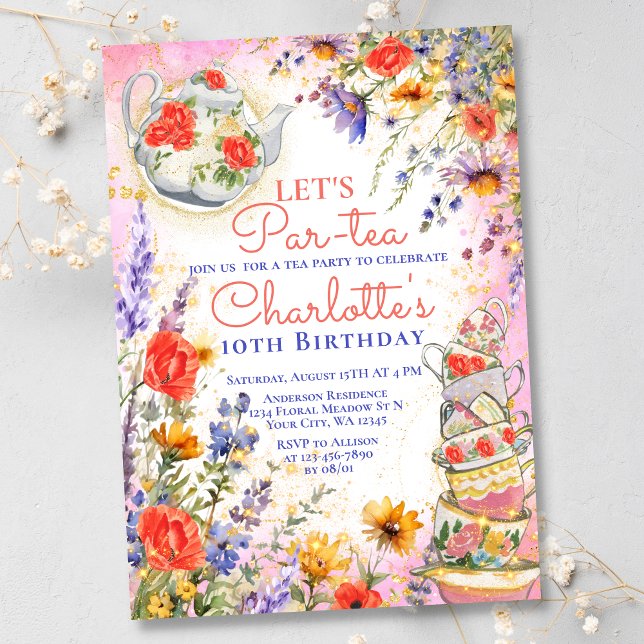 Colorful Wildflowers Floral Par Tea Party Birthday Invitation (Creator Uploaded)