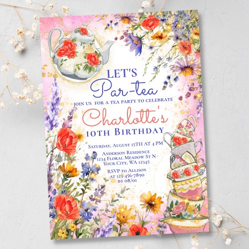Colorful Wildflowers Floral Par Tea Party Birthday Invitation