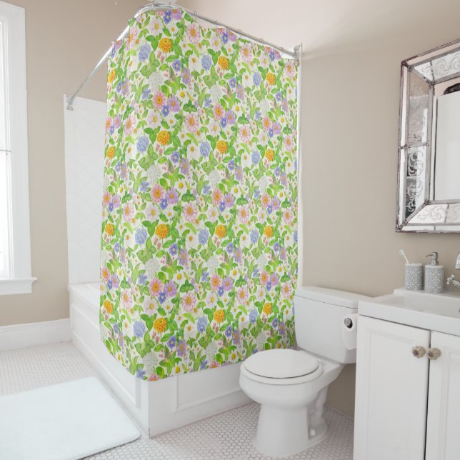 Colorful Wildflowers Floral Pattern  Shower Curtain (In Situ)