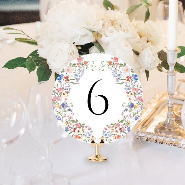 Colorful Wildflowers Floral Round Table Number (Creator Uploaded)