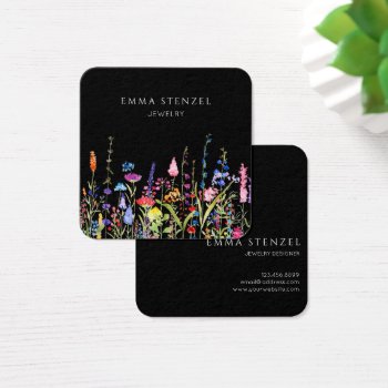 Colorful Wildflowers Floral Square Business Card by riverme at Zazzle