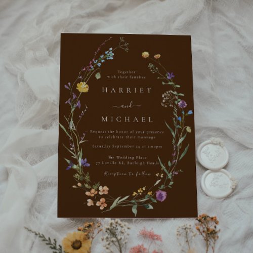 Colorful Wildflowers Floral Wreath Wedding Invitation