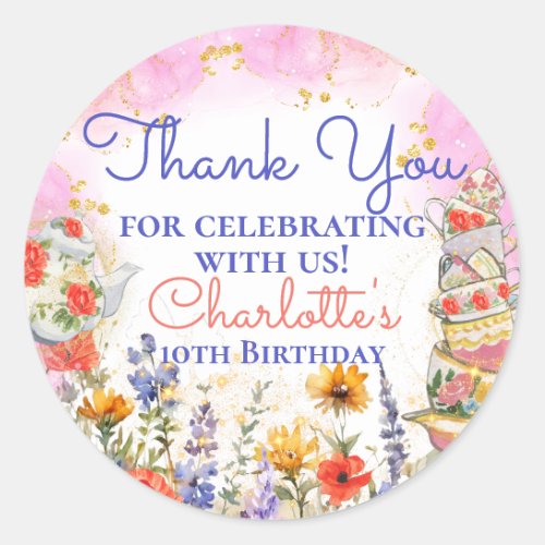 Colorful Wildflowers Garden Tea Party Thank You Classic Round Sticker