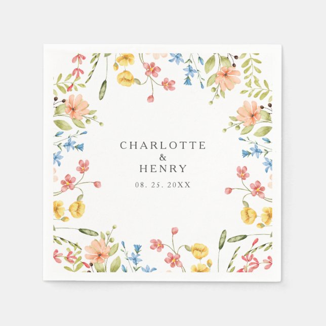 Colorful Wildflowers Garden Wedding  Napkins (Front)