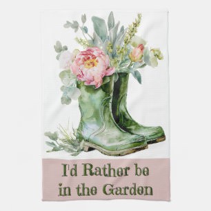 Colorful Wildflowers Gardener Floral Boots Kitchen Towel