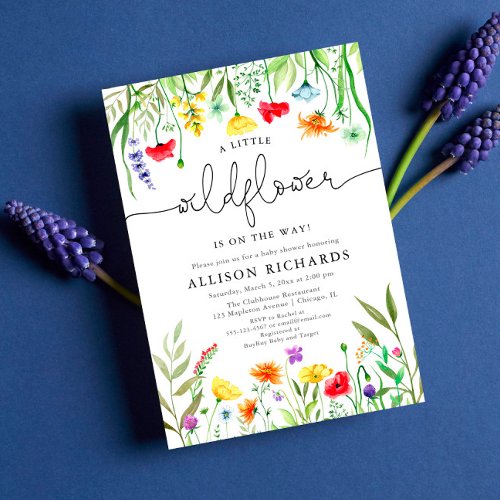 Colorful wildflowers gender neutral baby shower invitation