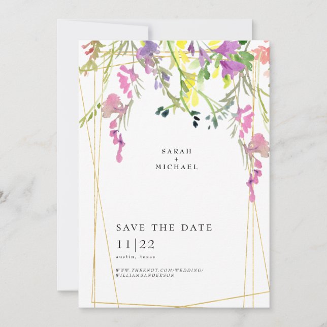 Colorful Wildflowers Geometric Save The Date (Front)