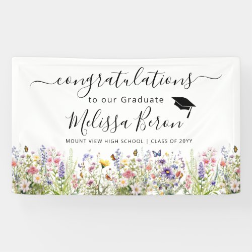 Colorful Wildflowers Graduation Banner