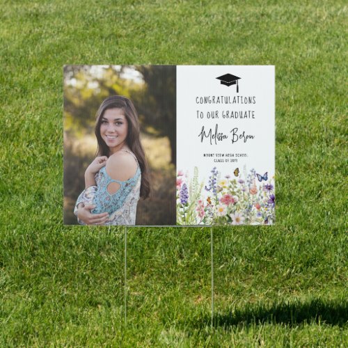 Colorful Wildflowers Graduation Banner Photo Sign
