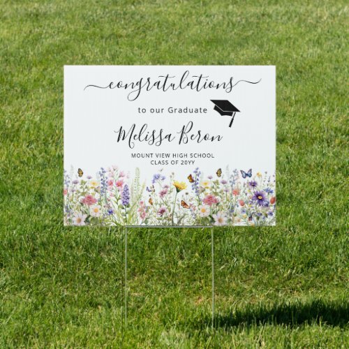 Colorful Wildflowers Graduation Banner Sign