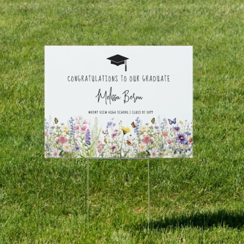 Colorful Wildflowers Graduation Banner Sign