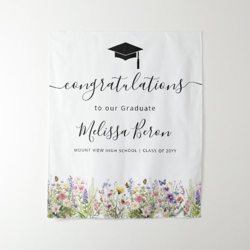Colorful Wildflowers Graduation Banner Tapestry