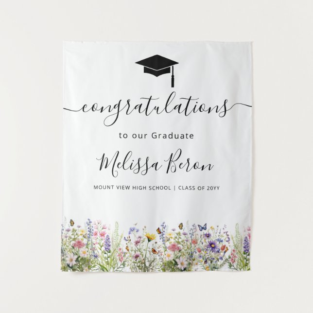 Colorful Wildflowers Graduation Banner Tapestry (Front)