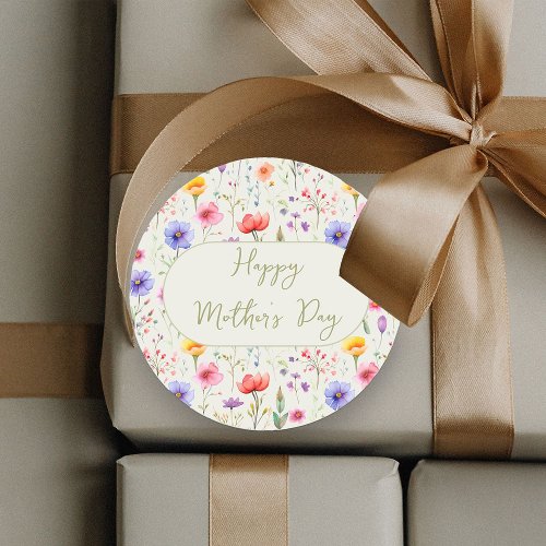 Colorful Wildflowers Green Happy Mothers Day Classic Round Sticker