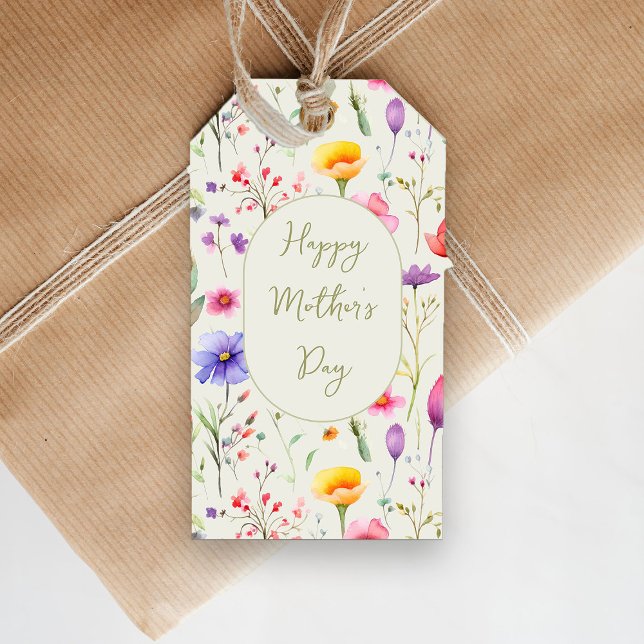 Colorful Wildflowers Green Happy Mother's Day Gift Tags (Happy Mother's Day gift tag from my Mother's Day Wildflower Collection)