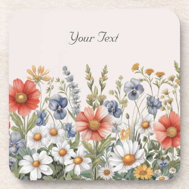 Colorful Wildflowers Hard Plastic Coaster (Front)