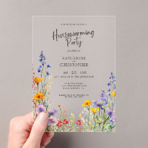 Colorful Wildflowers Housewarming Party Clear Acrylic Invitations