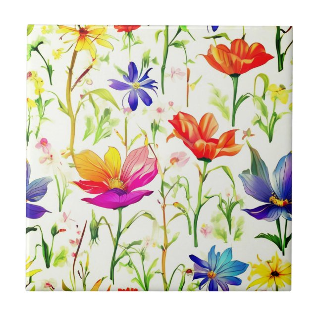 Colorful Wildflowers in a Field Ceramic Tile (Front)
