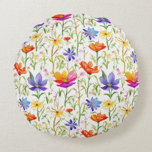 Colorful Wildflowers in a Field Round Pillow