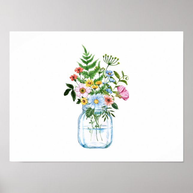 Colorful Wildflowers in Mason Jar Poster (Front)