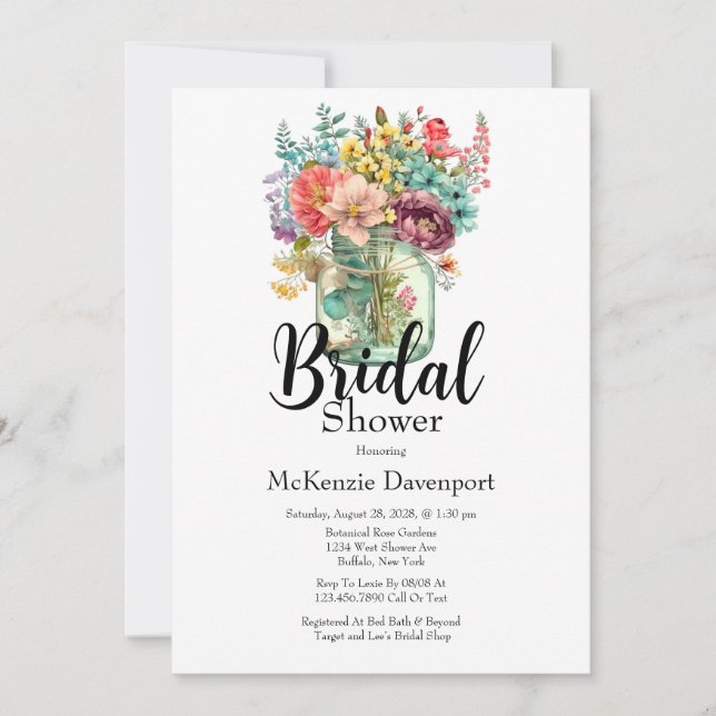 Colorful Wildflowers Jar Bridal Shower Invitation (Front)