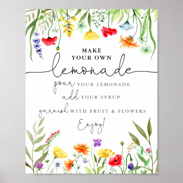 Colorful wildflowers Make your own lemonade sign | Zazzle