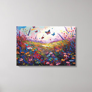 Colorful Wildflowers Meadow with Butterflies Canvas Print