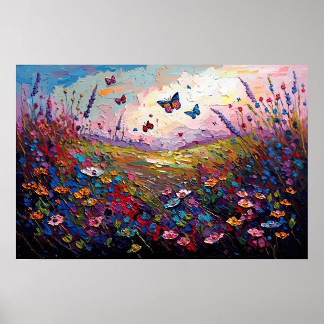 Colorful Wildflowers Meadow with Butterflies Poster (Front)
