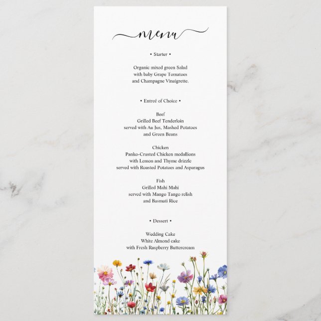 Colorful wildflowers Menu card spring summer (Front)