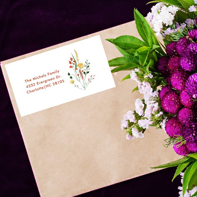 Colorful Wildflowers Modern Typography Address Label (Creator Uploaded)