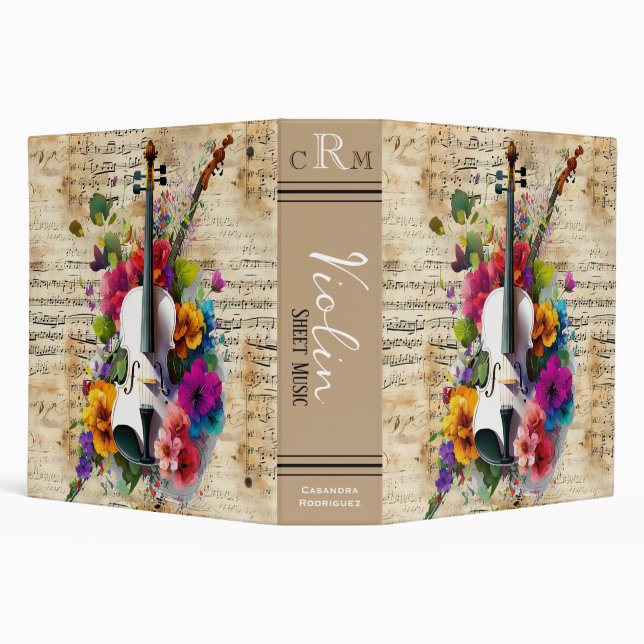 Colorful Wildflowers | Monogram Violin Sheet Music 3 Ring Binder (Background)
