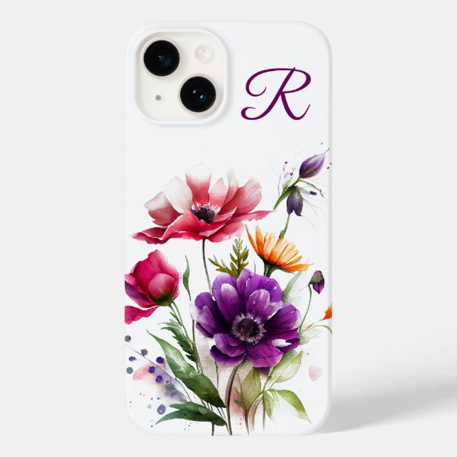 Colorful Wildflowers Monogrammed Case-Mate iPhone Case (Back)
