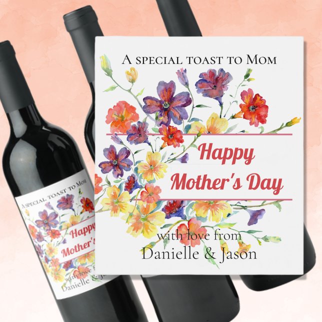 Colorful Wildflowers Mother's Day Wine Label (Creator Uploaded)